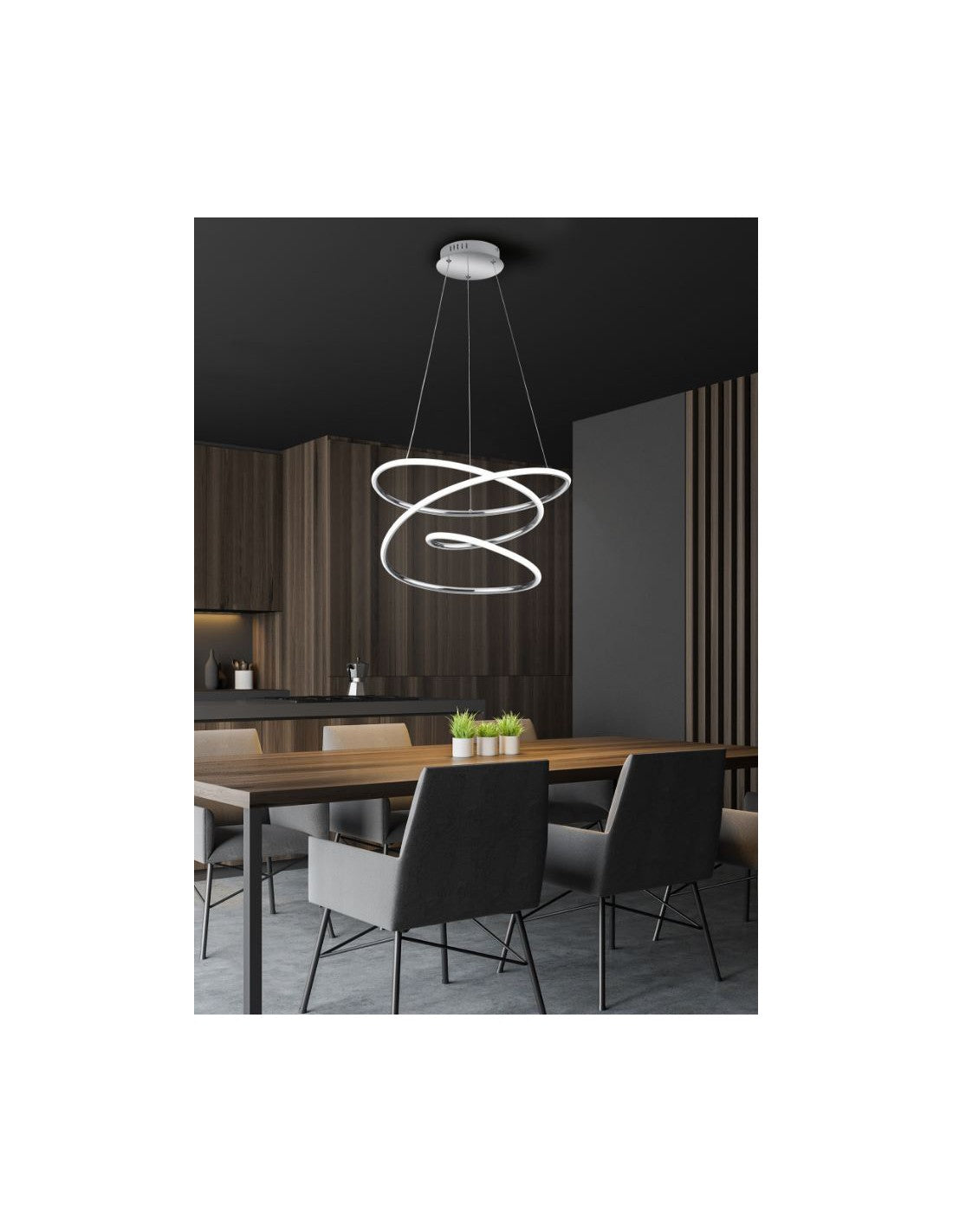 Lustre Led variateur 4000k Design moderne Vortice Chrome Bologne Trio éclairage