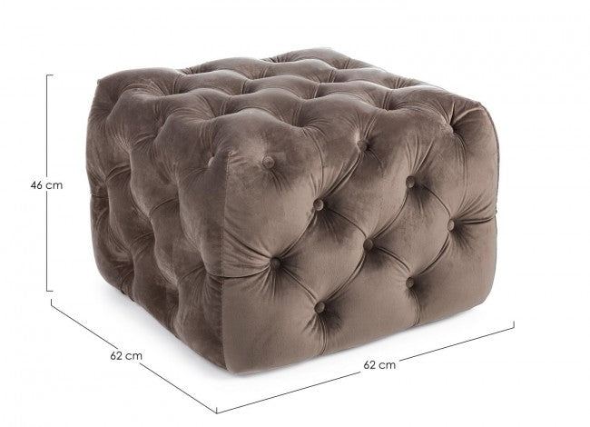 Pouf EVAN S en velours gris tourterelle 62x62x h46 cm