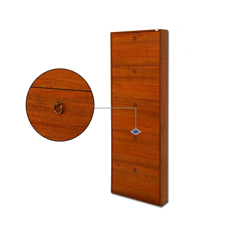 Étagère à chaussures fine en bois mélaminé avec 5 abattants en noyer antique h.180x65x15 cm