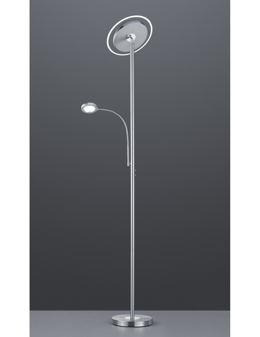 Lampadaire LED avec spot de lecture dimmable Ackbar Nichel Trio Lighting