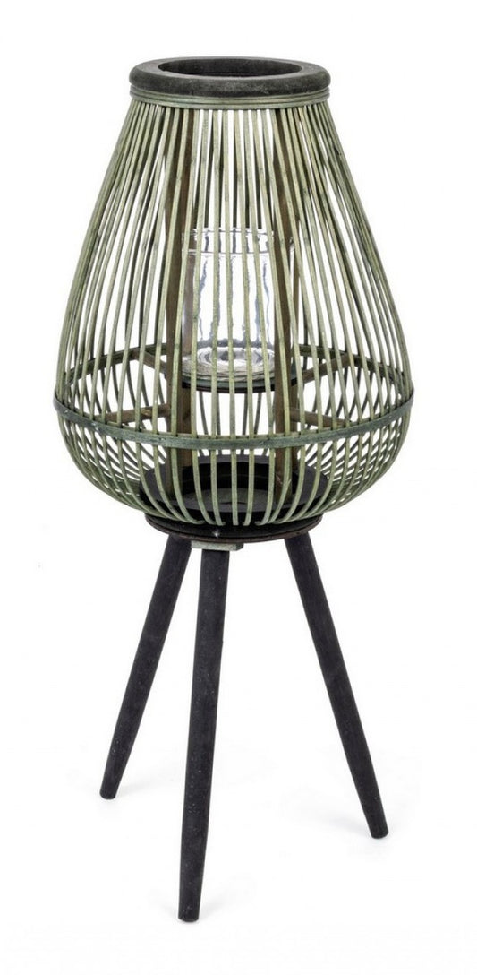 4x Lanterne Trépied Bambou Ver-Noir H61.5
