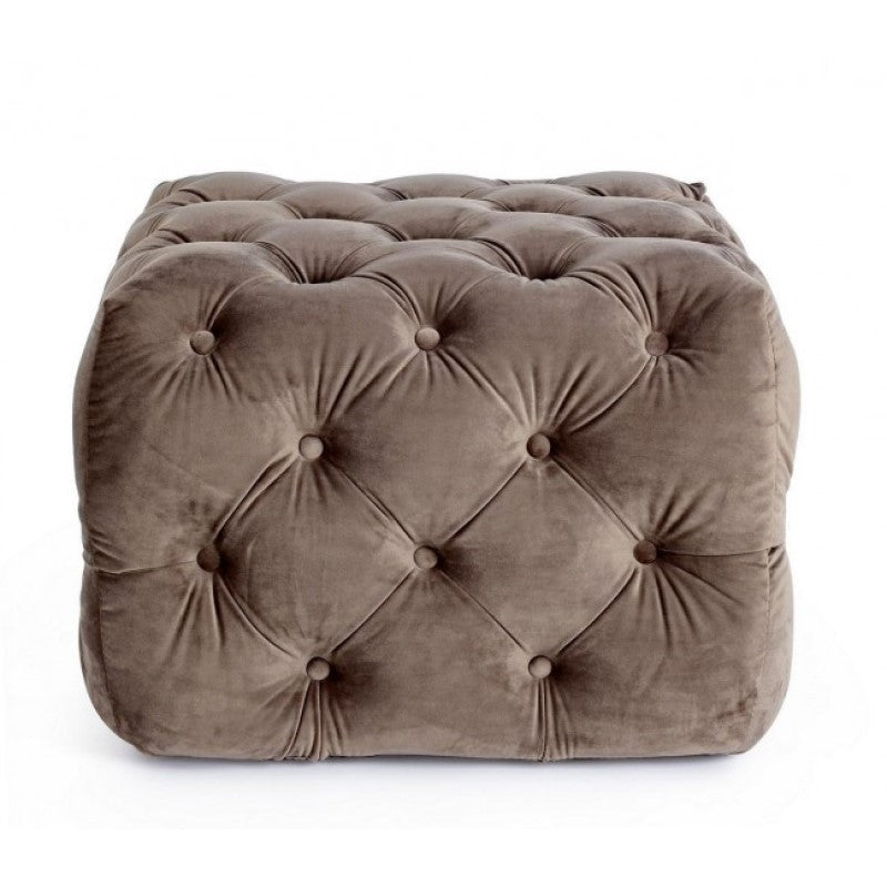 Pouf EVAN S en velours gris tourterelle 62x62x h46 cm
