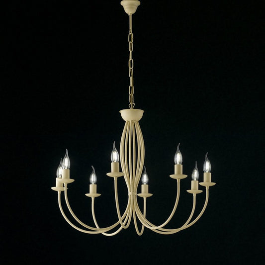Lustre en fer décapé ivoire à huit lumières 74x h60 cm