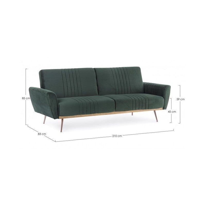 Canapé lit trois places en velours Vert Foncé JOHNNY 210x83x h85 cm