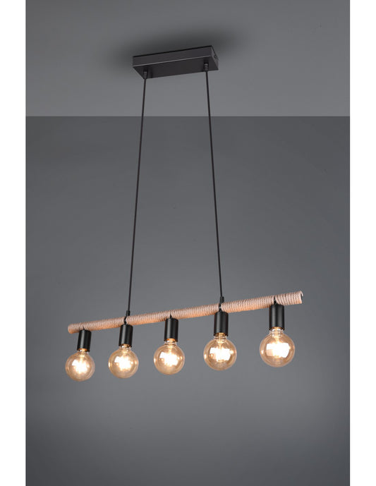 Suspension Vintage avec Haltère Noire Einar et Corde Lumineuse Trio