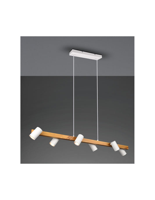 Lustre îlot en bois 6 spots cylindriques blancs orientables Marley Trio Lighting