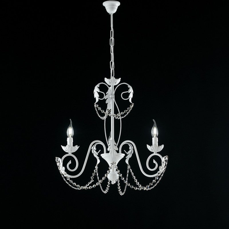 Lustre en fer Shabby blanc avec strass damas trois lumières 47x h60 cm