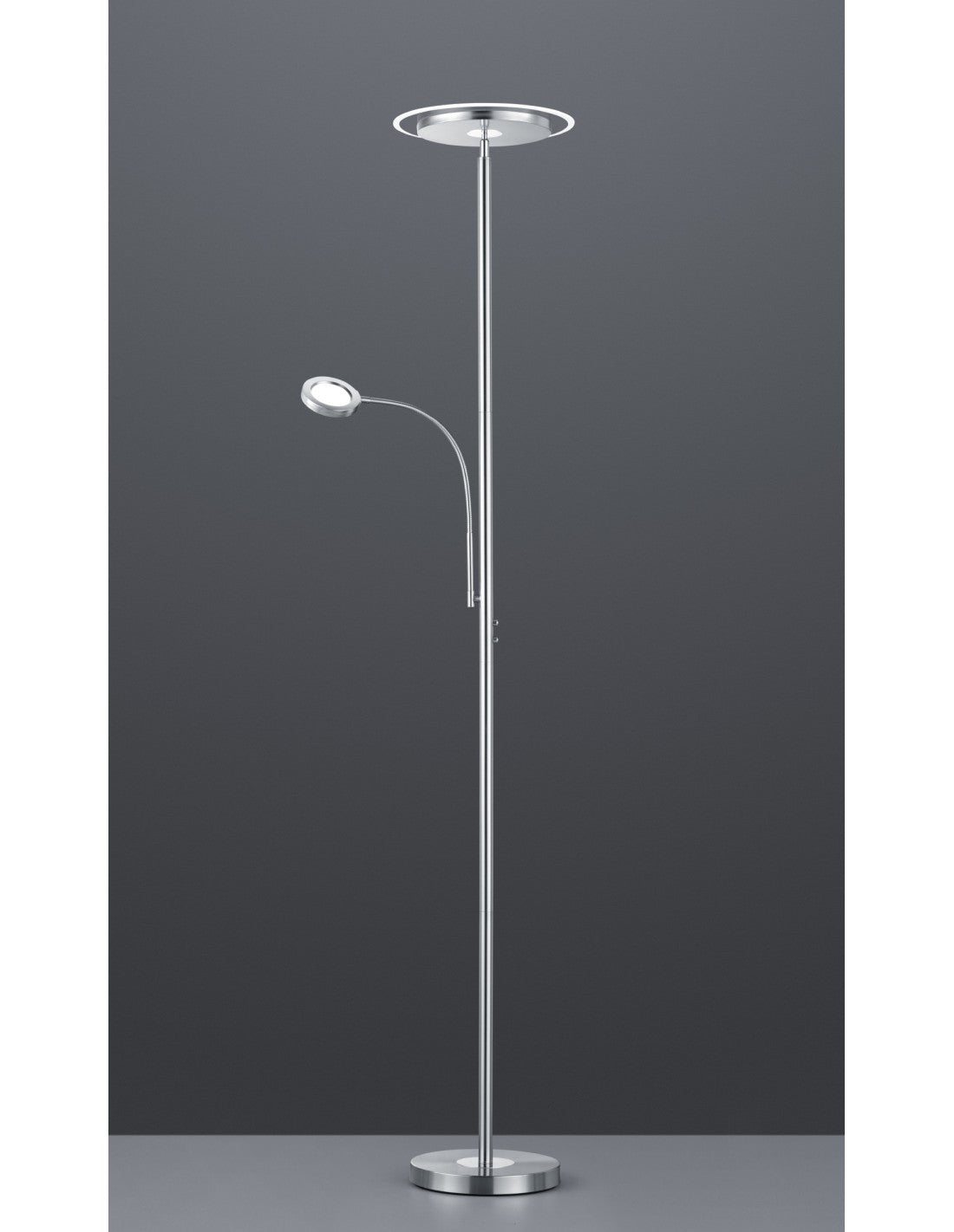 Lampadaire LED avec spot de lecture dimmable Ackbar Nichel Trio Lighting