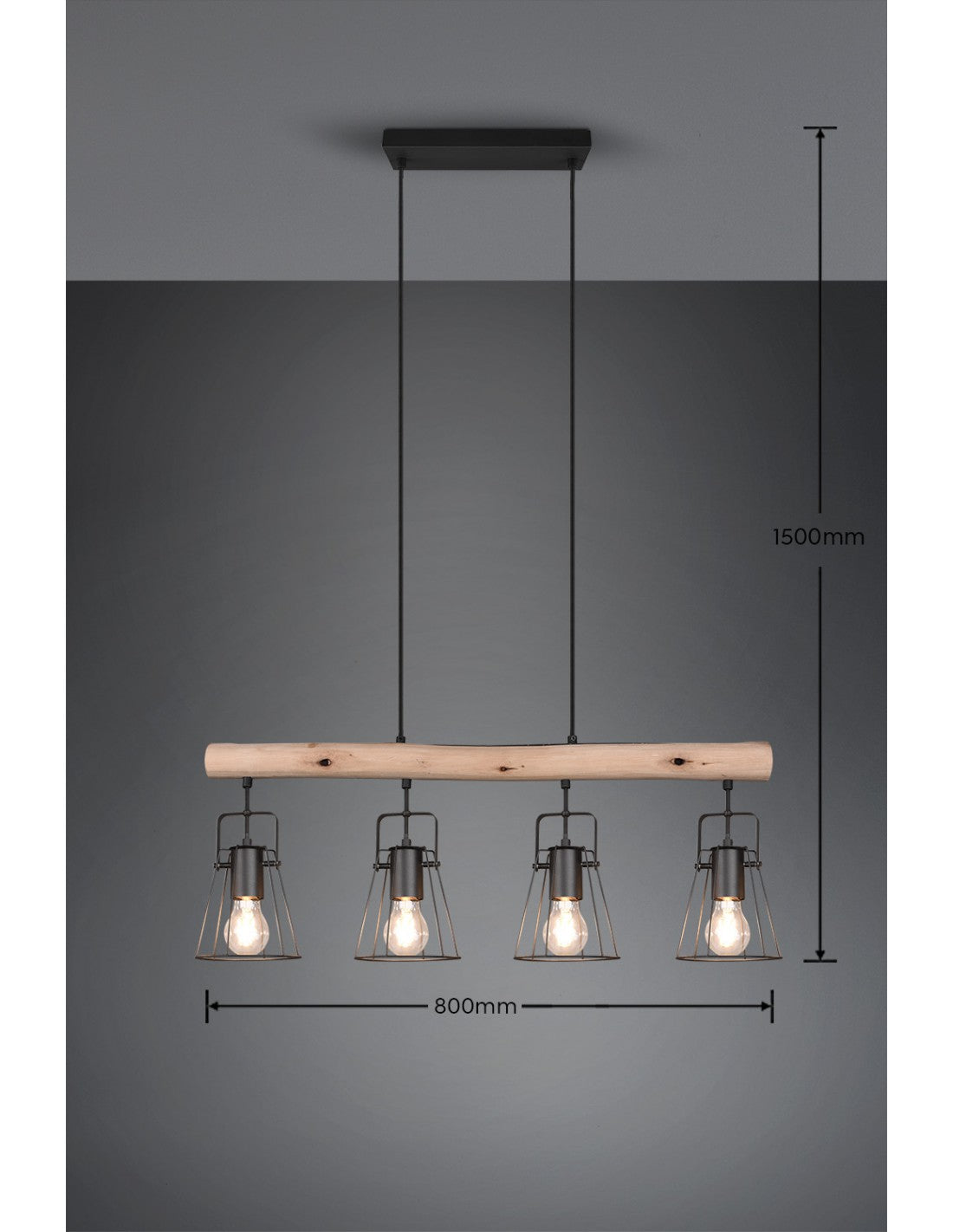 Suspension Barre En Bois 4 Lumières Jaipur Industriel Vintage Noir Et Bois Trio Éclairage