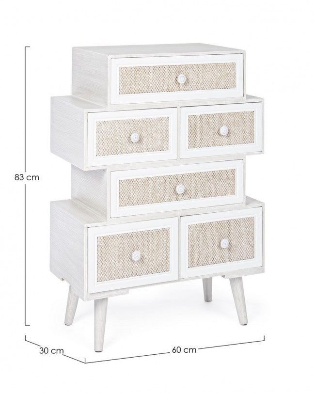 Commode 6 tiroirs Montiel blanche en bois de style rustique