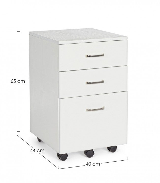 Caisson à tiroirs de bureau en MDF avec trois tiroirs en Frêne Blanc NADIR 40x44x h65 cm