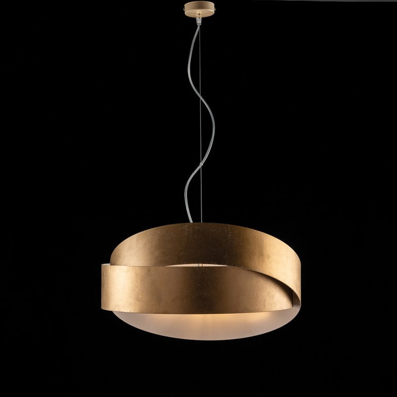 Lustre suspension en fer Or Blanc à deux lumières 46x h22 cm