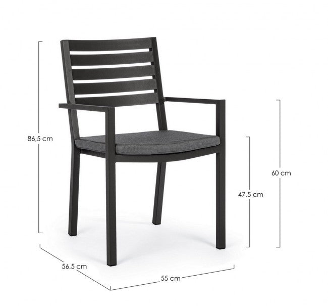 4x Chaise anthracite avec accoudoir et coussin en aluminium de style industriel