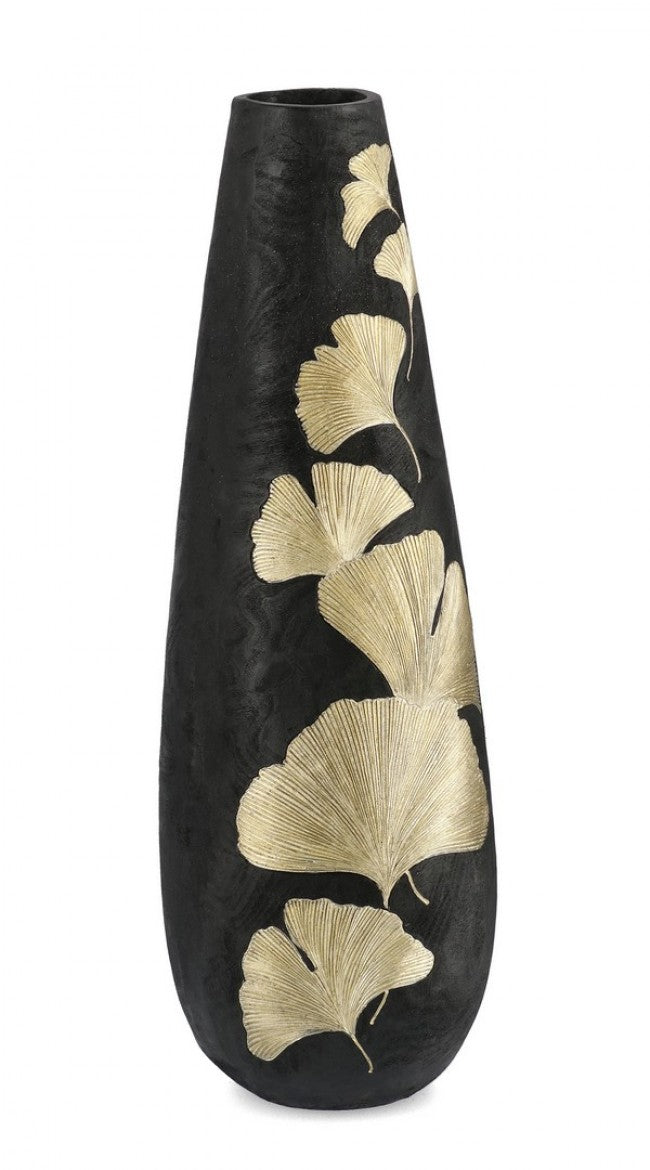 Vase P.Biloba Marron Ginkgo Doré H95.5