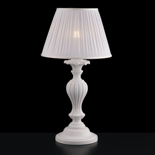 Lampe shabby blanche en bois et pâte de bois avec 1 lumière et abat-jour plissé blanc