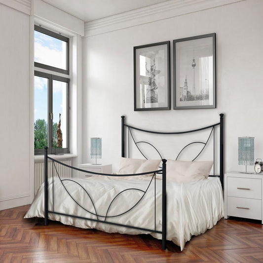 Lit en fer queen size avec pied de lit TULIPANO Noir 126x208x h117 cm