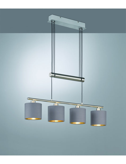 Lampe à Suspension Garda Nichel 4 Abat-Jour en Tissu Taupe-Or L77 cm Trio Lighting