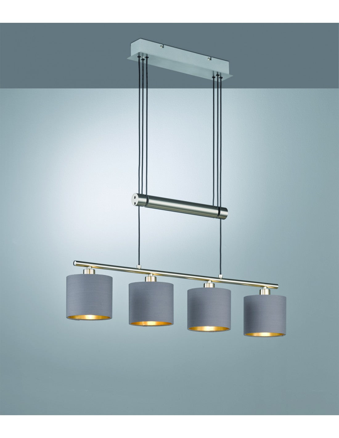 Lampe à Suspension Garda Nichel 4 Abat-Jour en Tissu Taupe-Or L77 cm Trio Lighting