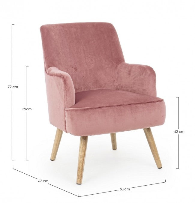 Fauteuil de salon vintage en velours Rose Antique ADELINE 60x67x h79 cm