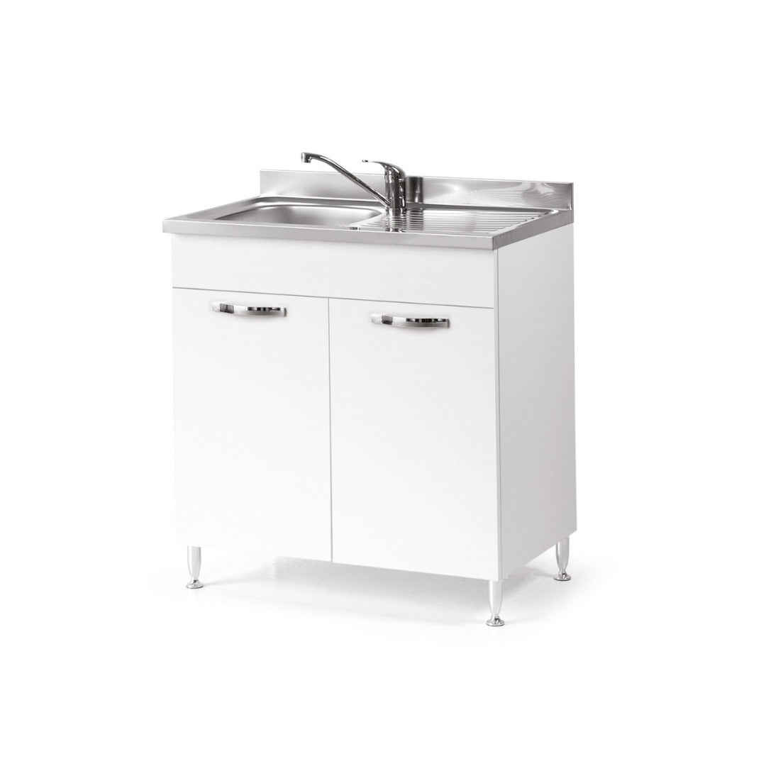 Évier de cuisine en frêne blanc avec 2 portes 80x50xH 85 cm