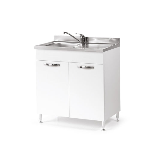 Évier de cuisine en frêne blanc avec 2 portes 80x50xH 85 cm