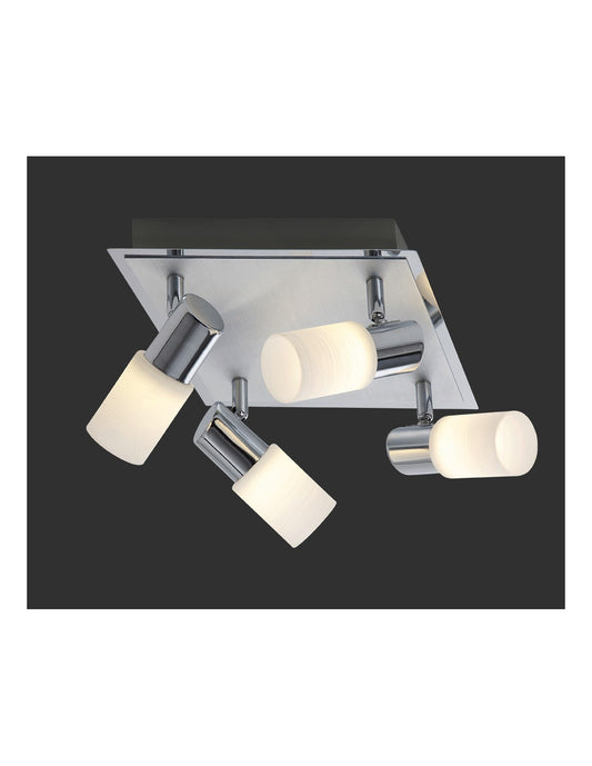 Spot Clapton Carré 4 Spot LED Chrome Et Verre Blanc 23x23 cm Trio Lighting