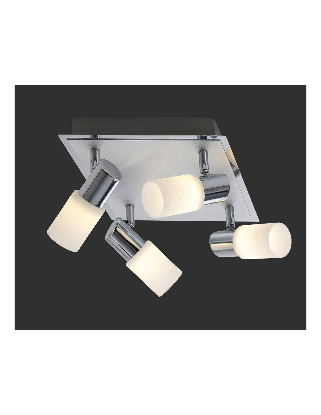 Spot Clapton Carré 4 Spot LED Chrome Et Verre Blanc 23x23 cm Trio Lighting
