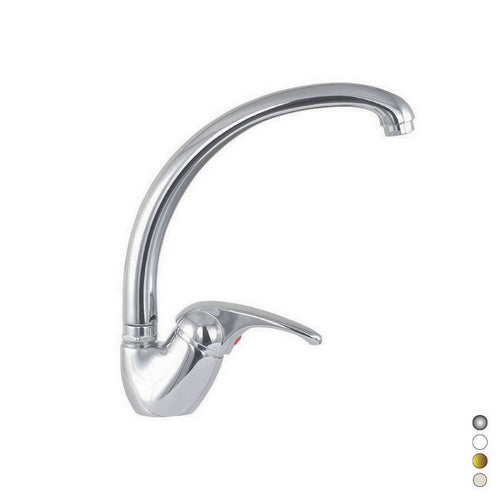 Mitigeur d'évier monocommande avec bec haut et poignée latérale. Série Marzia