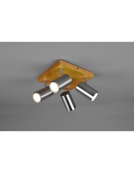 Spot Marley 4 Spots GU10 Nickel Et Bois 22x22 cm Trio Lighting