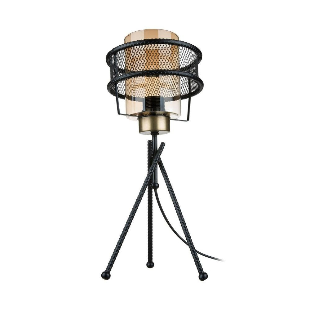 Grande lampe de table MDL3713 en fer tressé avec abat-jour en verre