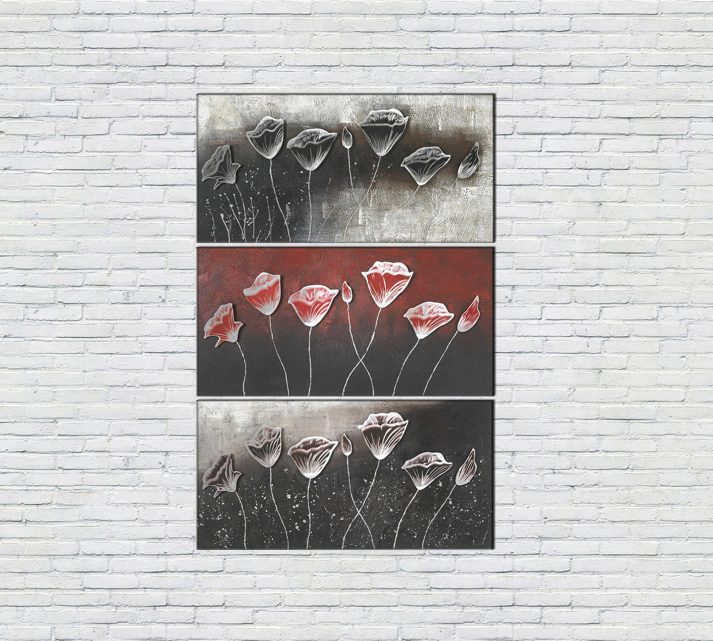 Huile sur toile multicolore et cadre en bois 70x140 cm