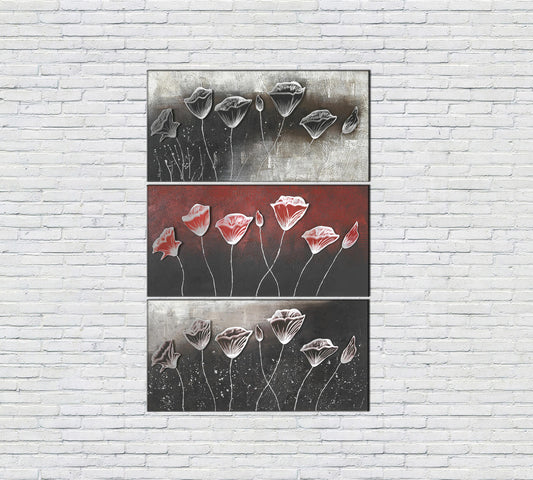 Huile sur toile multicolore et cadre en bois 70x140 cm