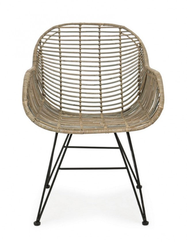 Chaise Raquel avec accoudoirs en fibres naturelles