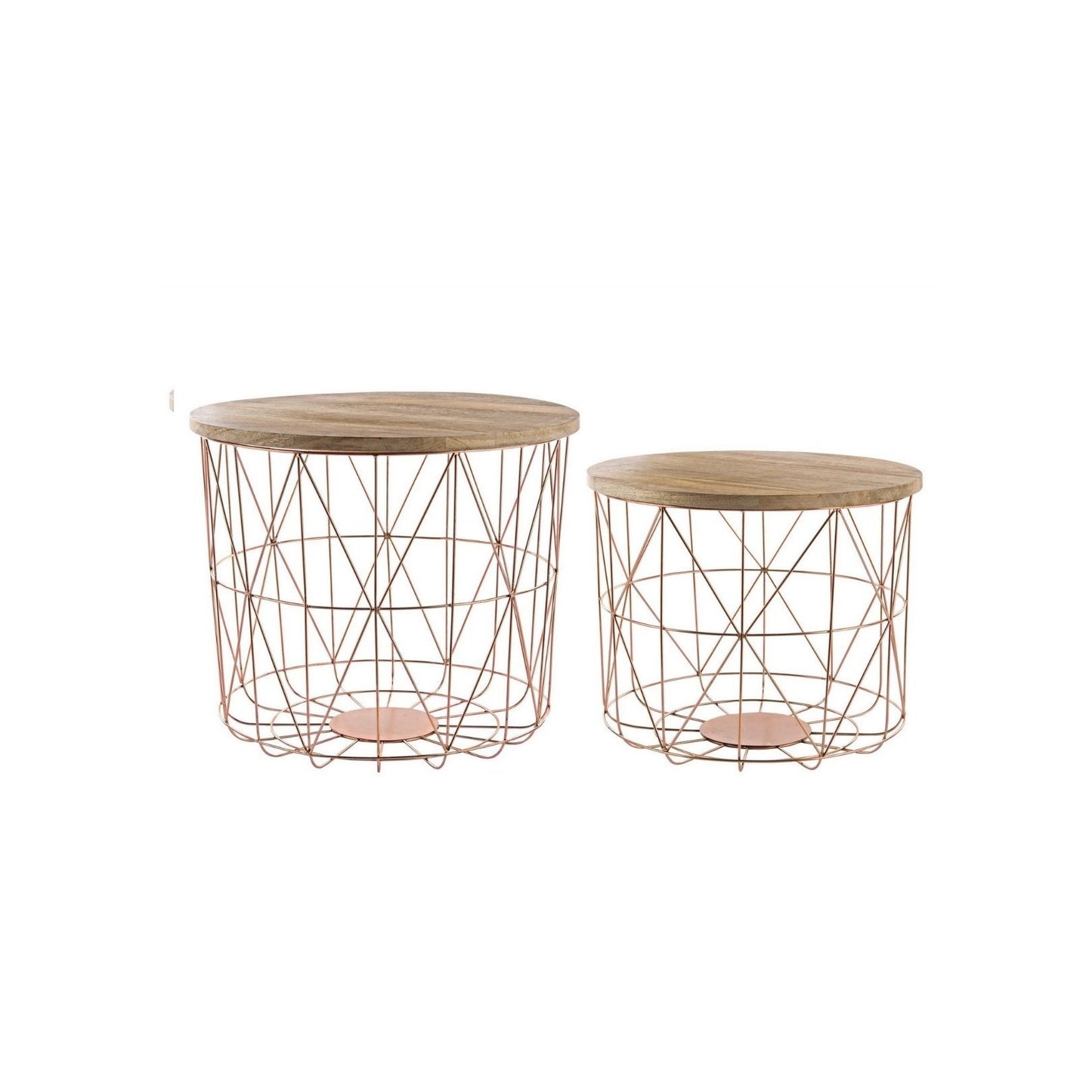 Ensemble de 2 tables basses avec récipient et tissage de cuivre