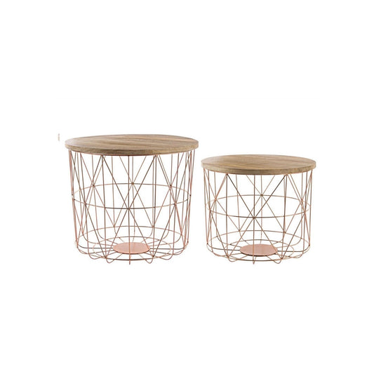 Ensemble de 2 tables basses avec récipient et tissage de cuivre