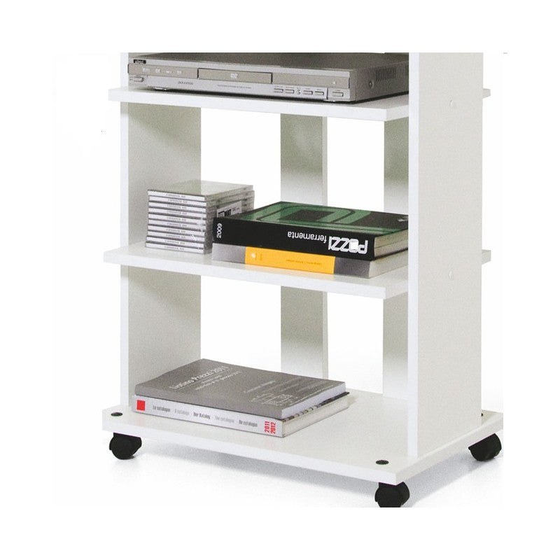 Chariot meuble TV en frêne blanc avec 3 étagères 60x45xH 81 cm