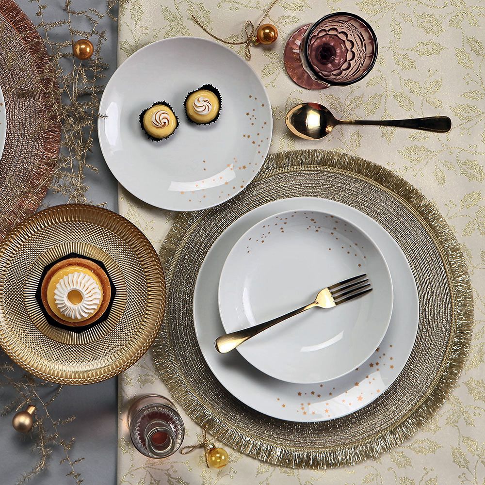 Sevizio Assiettes 18 Pièces Dream Gold Blanc Porcelaine