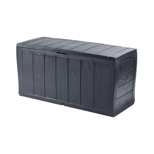 Malle en résine SHERWOOD graphite effet bois comprenant roulettes 117x45xh.57,5 cm