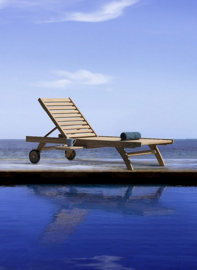 Transat avec roulettes en teck