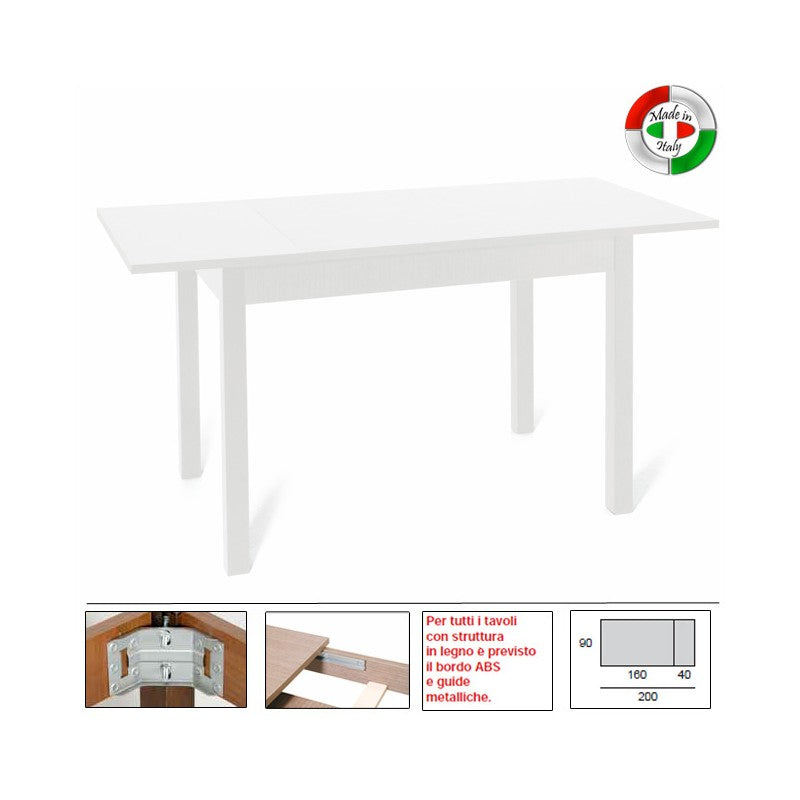 Table à manger extensible entièrement en bois mélaminé 90x160-200 cm blanc
