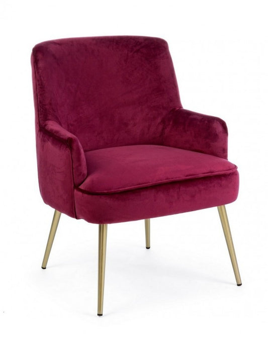 Fauteuil moderne Clelia en velours bordeaux