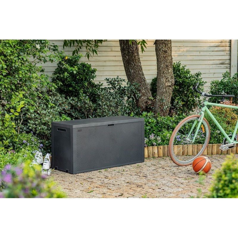 Malle coffret Emily en finition résine tressée graphite 118x45xh.57 cm