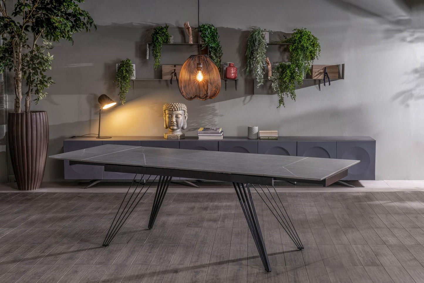 Table extensible gris-noir mat 90 cm x 160-240 cm cm H. 76 cm