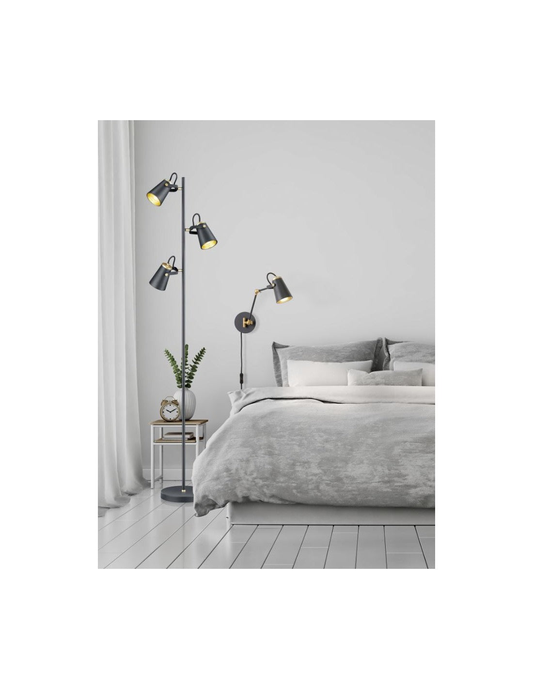 Lampadaire Minimal 3 Cônes Ajustables Edward H160 cm Noir et Doré Trio Lighting