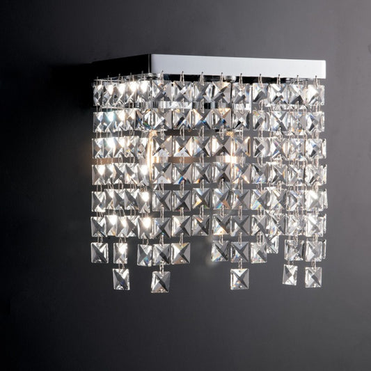 Applique en laiton et fer chromé avec deux lumières carrées en strass 25x12x h25 cm