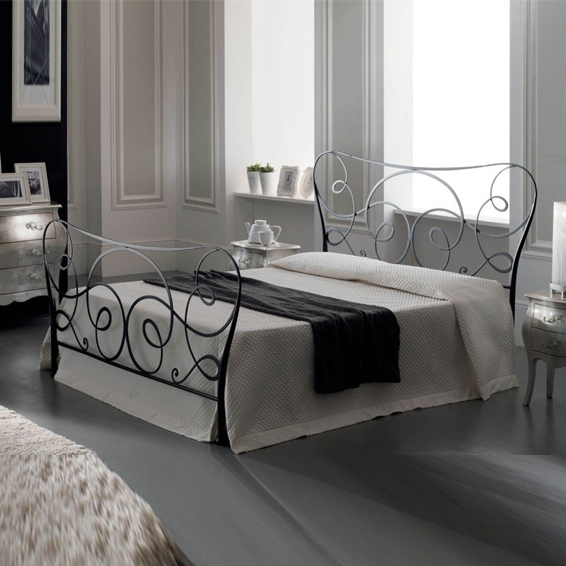 Lit double en fer avec pied de lit Noir ARCADIA 192x210x h130cm