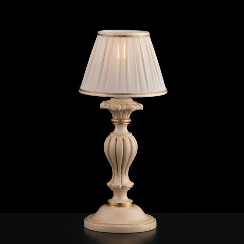 Lampe de chevet en bois et pâte de bois ivoire et feuille d'or, 1 lumière
