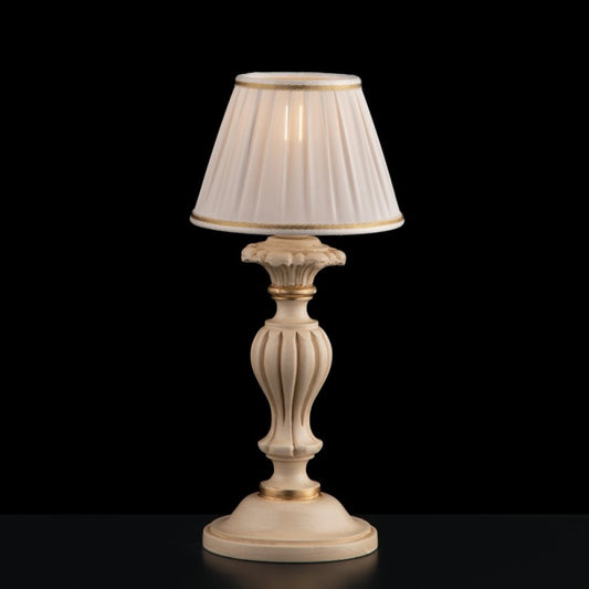 Lampe de chevet en bois et pâte de bois ivoire et feuille d'or, 1 lumière
