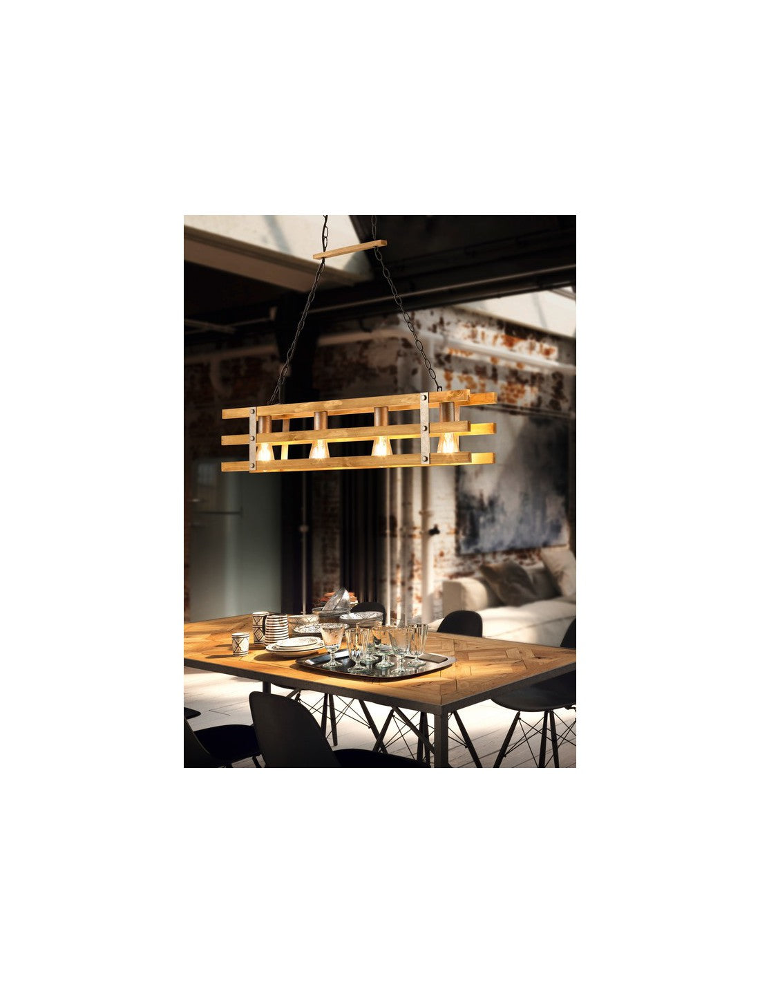 Lustre en bois design rustique Khan 4 lumières Trio Lighting