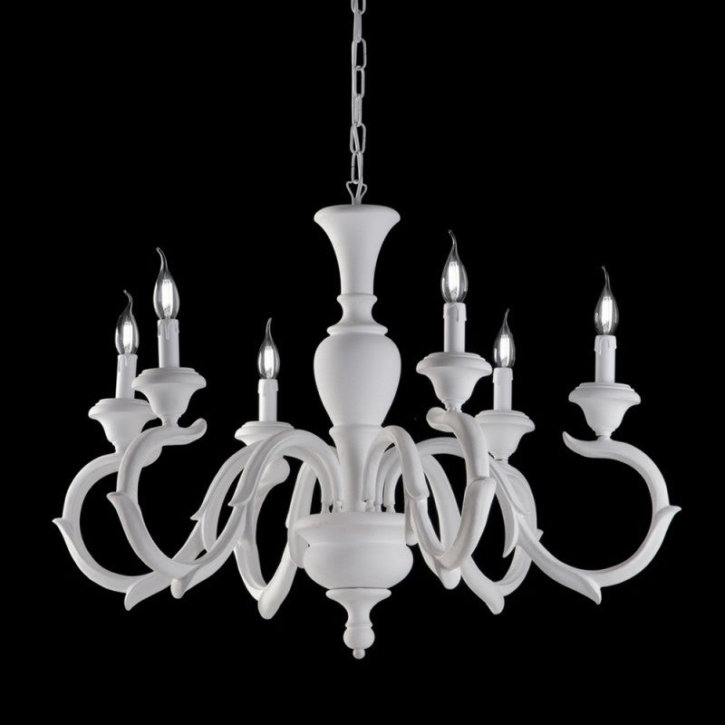 Lustre en bois Shabby blanc à six lumières 91x h65 cm